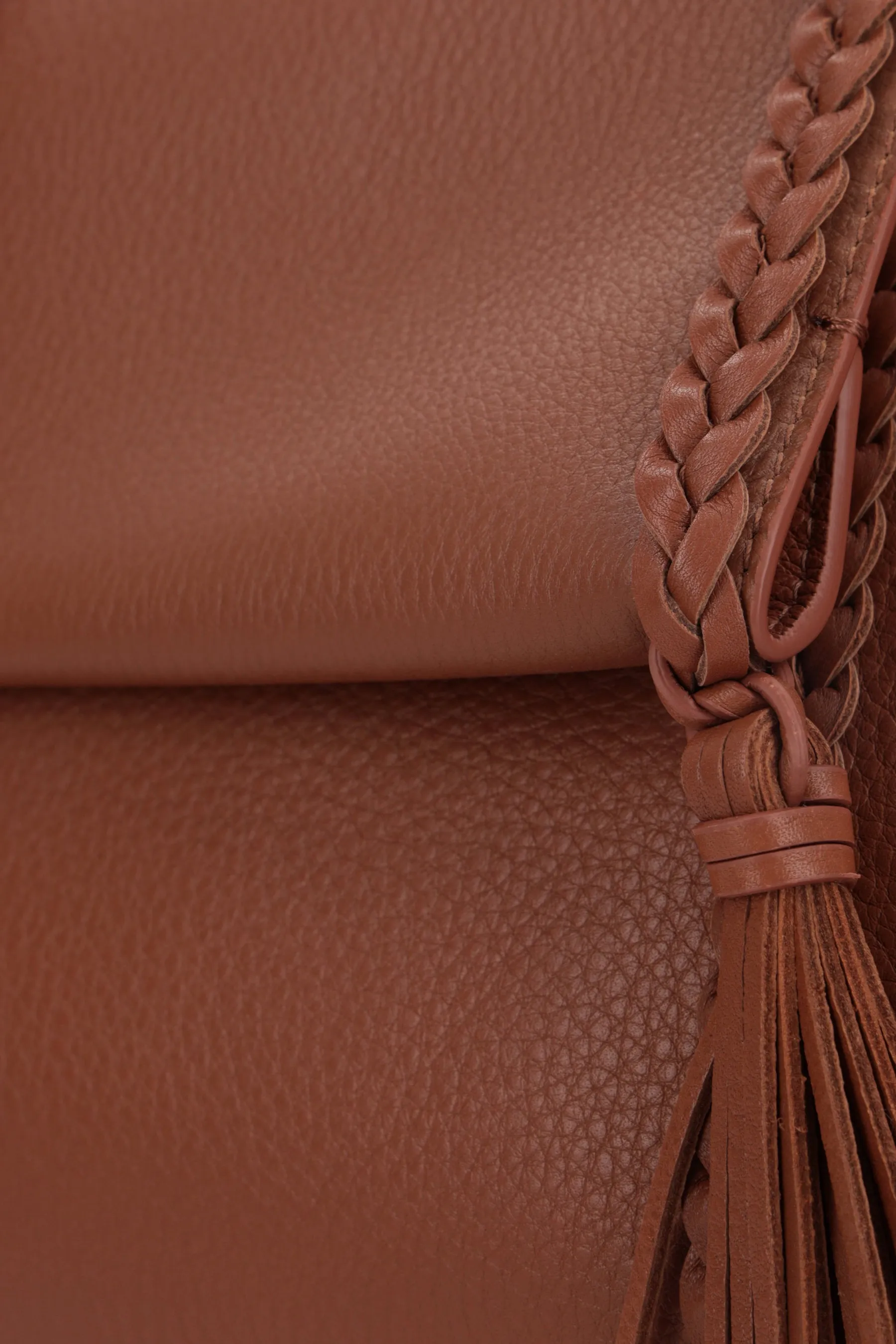 Braided Grained Leather Shoulder Bag