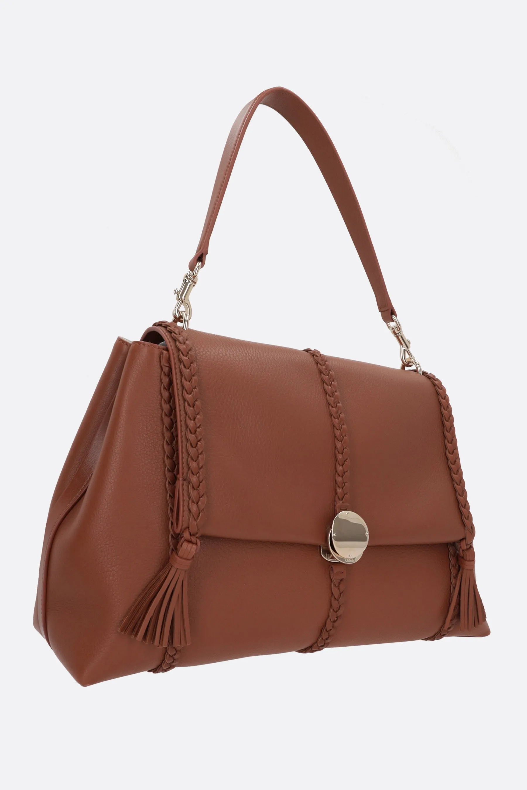 Braided Grained Leather Shoulder Bag