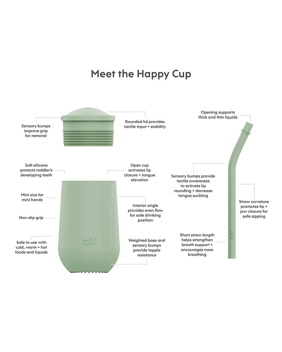 Ezpz Happy Cup   Straw System - Sage
