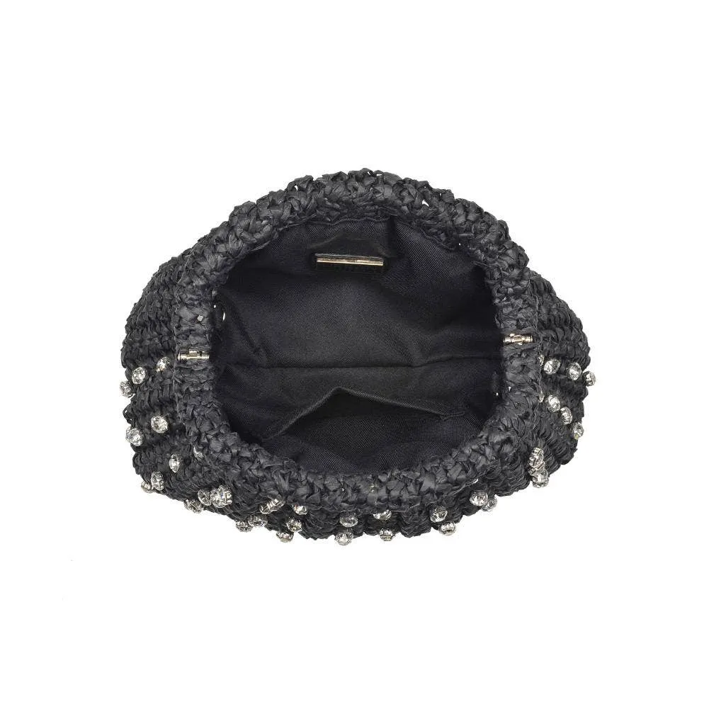 Gwendolyn Straw Clutch: Black