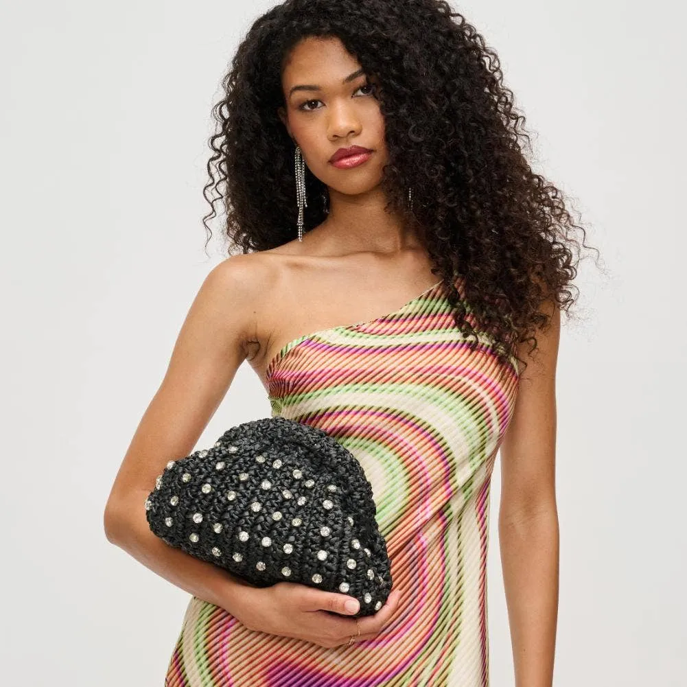 Gwendolyn Straw Clutch: Black