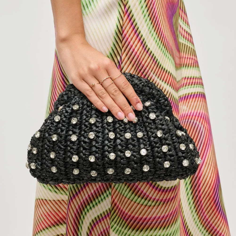 Gwendolyn Straw Clutch: Black