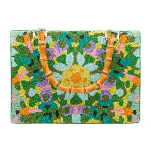 Lady Di Green Beaded Clutch with Bamboo Handle, The Annie Bag