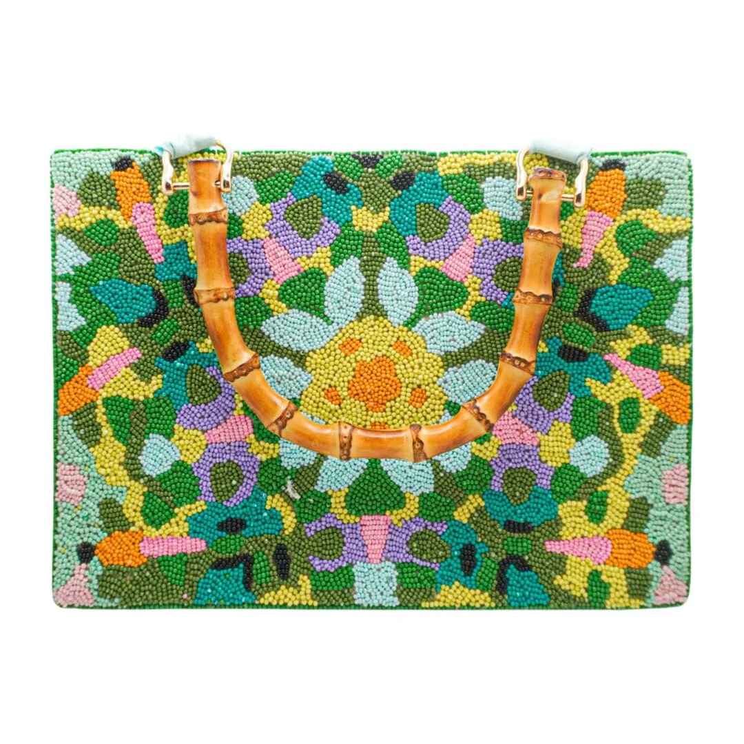 Lady Di Green Beaded Clutch with Bamboo Handle, The Annie Bag