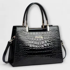 Shiny Crocodile-Embossed Handbag