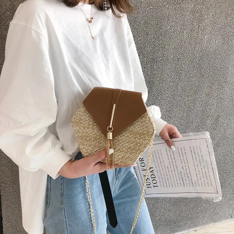 Straw Moon Shape Bag for Women