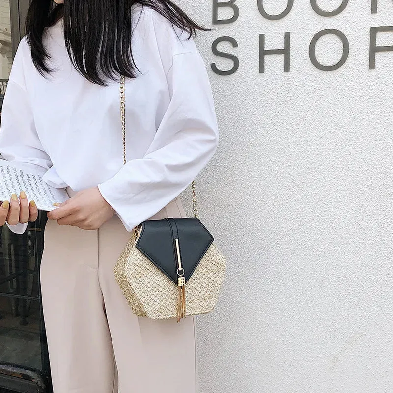 Straw Moon Shape Bag for Women