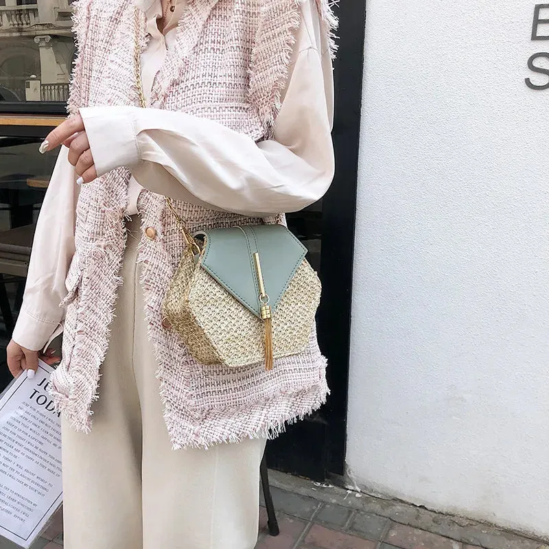 Straw Moon Shape Bag for Women