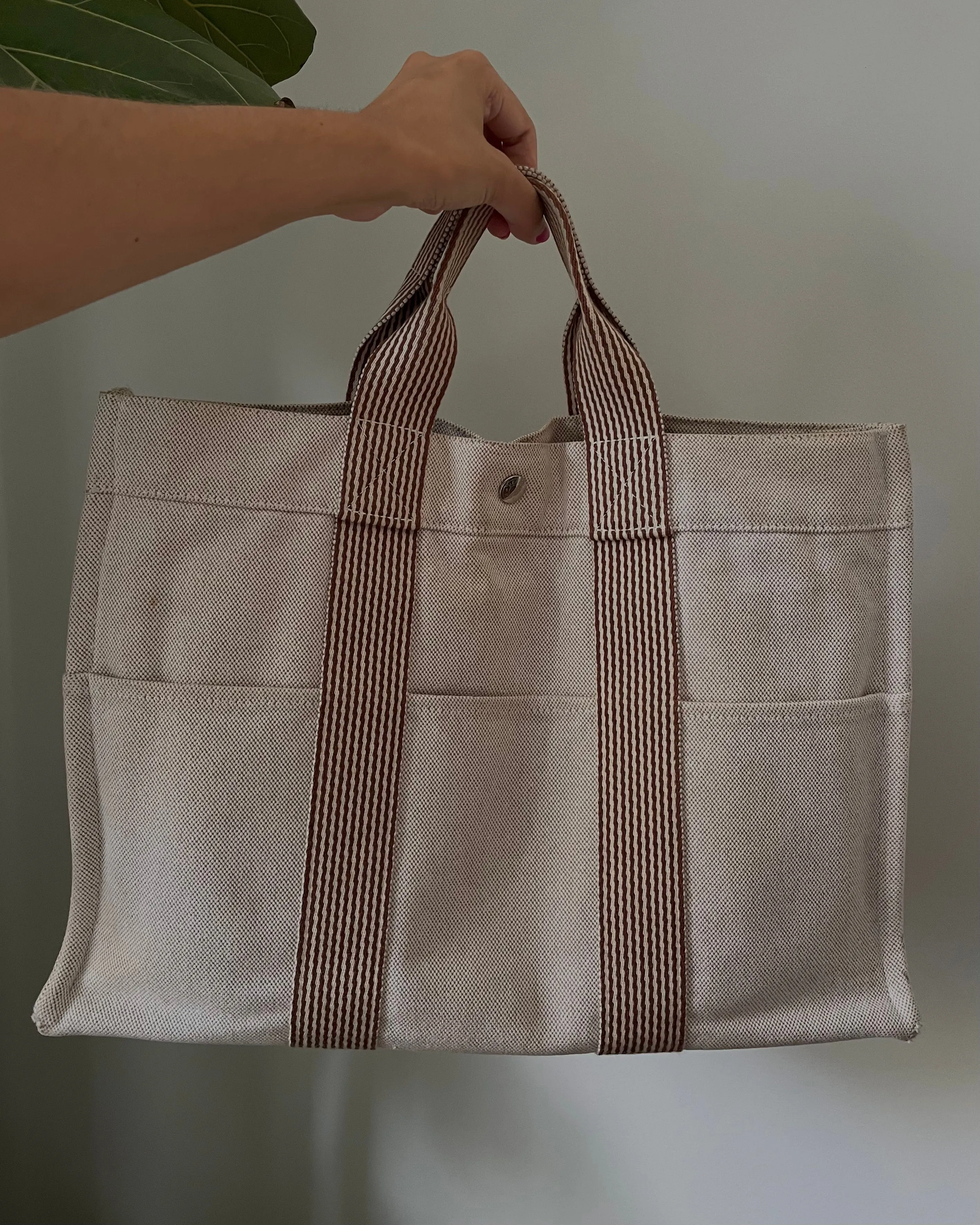 Vintage Designer Herms Cotton Canvas Tote Bag