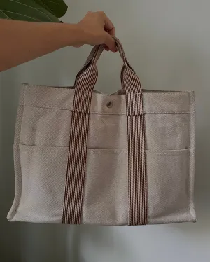 Vintage Designer Herms Cotton Canvas Tote Bag