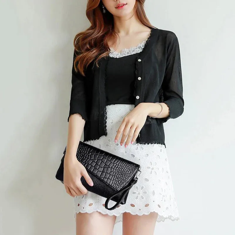 Women PU Leather Crocodile Pattern Shoulder bag